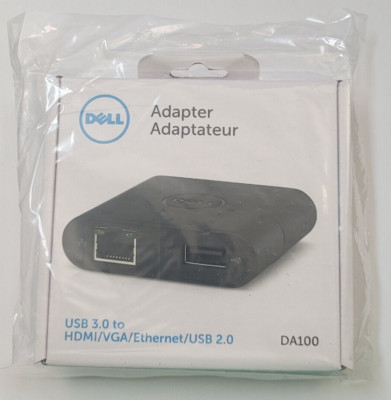 New SEALED Dell DA100 Travel Adapter USB 3.0 to HDMI / VGA / Ethernet / USB 2.0