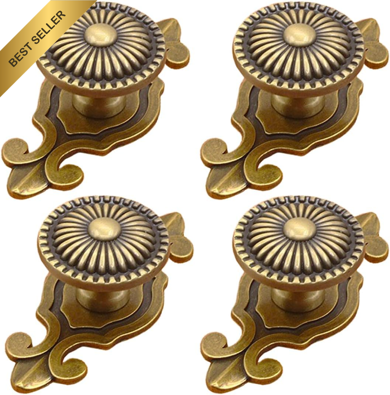 Kelier Brass Cabinet Knobs, Vintage Retro Mushroom Drawer Knobs with Backplate,