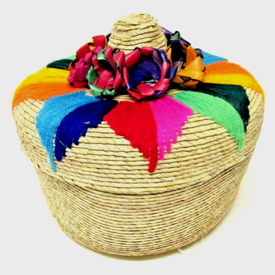 Tortillero de Palma Tortilla Warmer Basket, Mexican Hand Embroidery