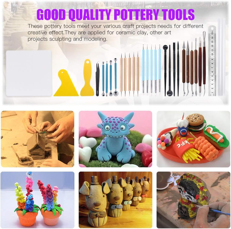 30Pcs Modeling Clay Sculpting Tools Kits, Ball Stylus Tool Handle Double-Sided S