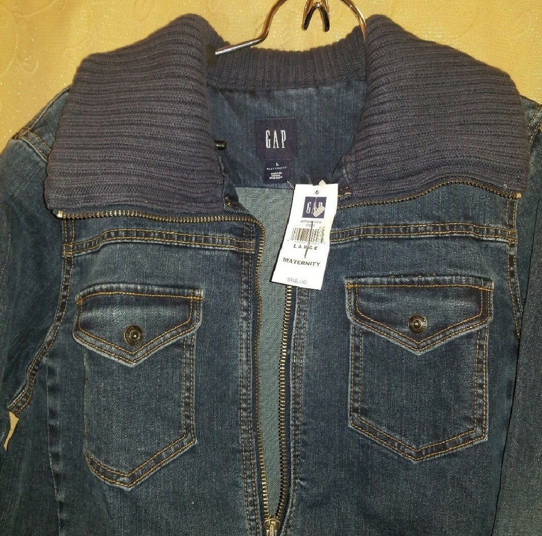 L 12-14 NWT Gap Maternity denim jean jacket stretch spring coat cute