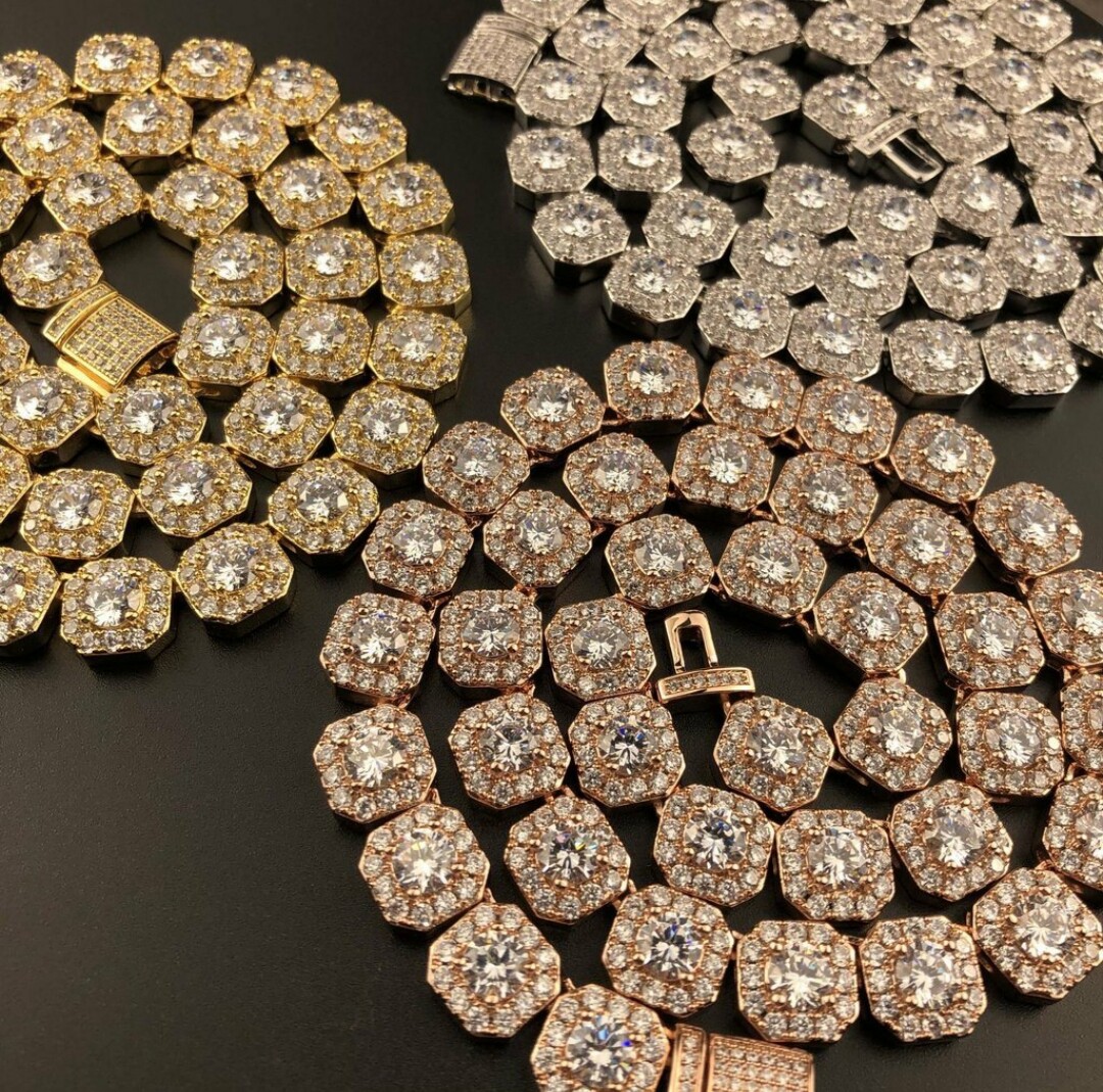 Pre-owned Online0369 Mens 11 Mm X 20" Cluster Tennis Chain 16.48ct Rd Simulated Diamond Halo Necklace In White