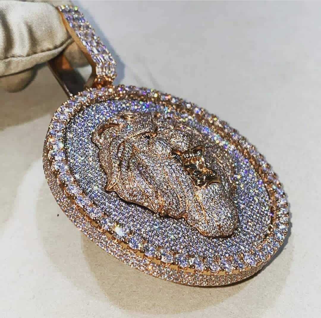 Pre-owned Online0369 Men 6.6ct Baguette Cubic Zirconia Lion Head Charm Pendant Silver Free Stud In White