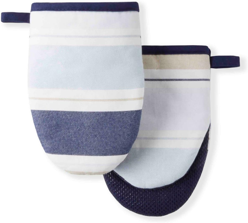 Thin Stripe Mini Oven Mitt 2-Pack Set, Blue, 5.5
