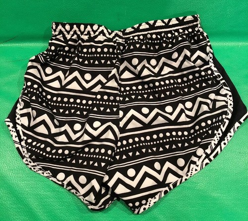 VARSITY SPIRIT Small S White Black Print Shorts Lined Running Cheer Tumbling