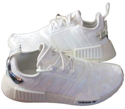 Adidas Women's NMD_R1 Crystal White Silver Metallic Running Shoes Size 7 NIB