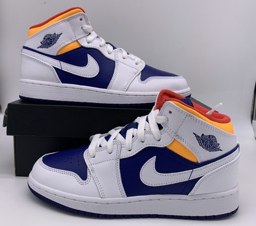 

Nike Jordan 1 Retro Mid Royal Blue Laser Orange White 554725/554724-131 Mens/GS, Multicolor, Air Jordan 1 Mid
