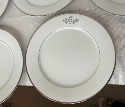 Princess House Heritage China 5 White W/Platinum Trim Dinner Plates  C  Monogram