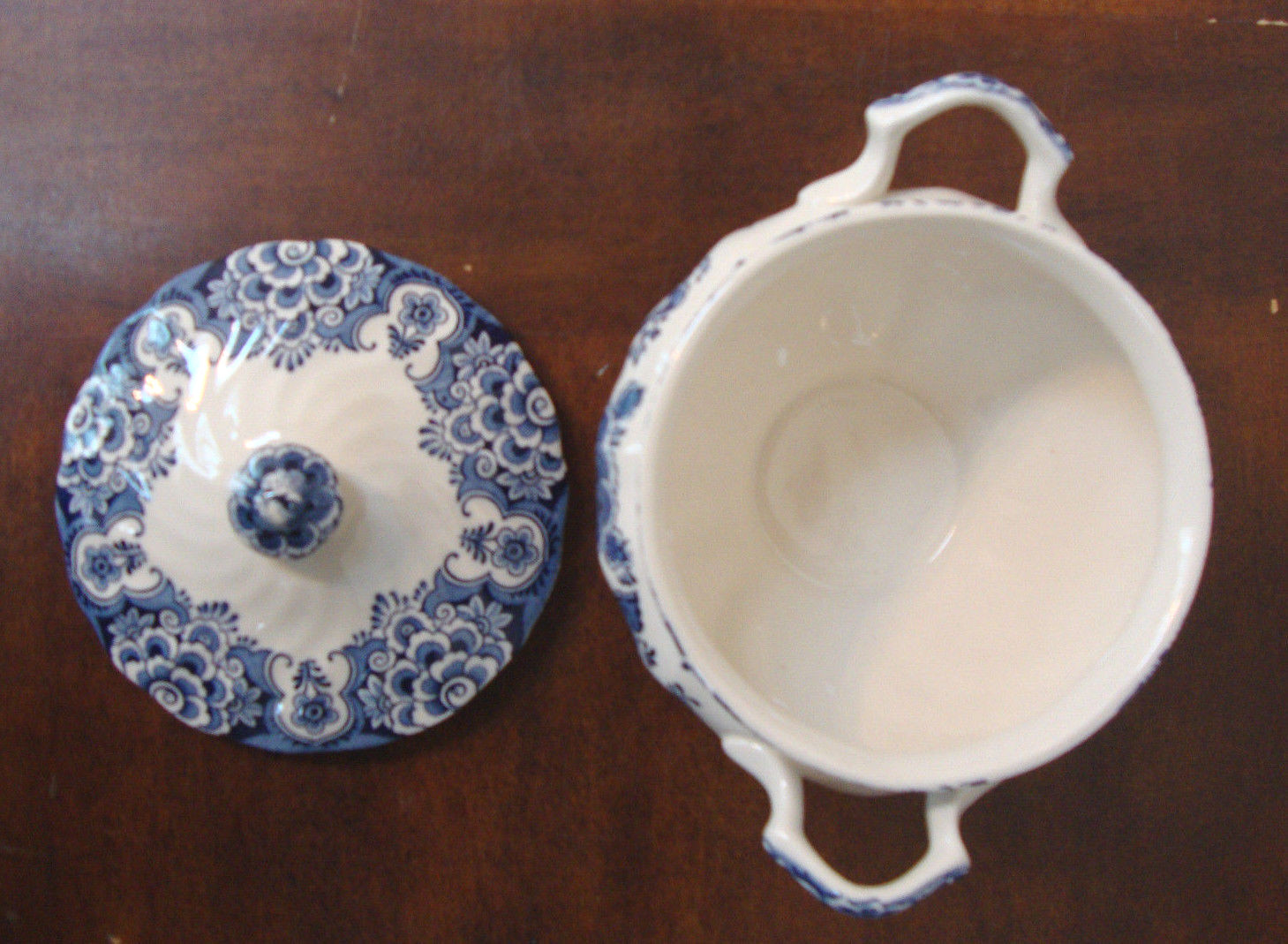 Staffordshire Sudbury Square Blue Creamer and Sugar Bowl and Lid England Vintage