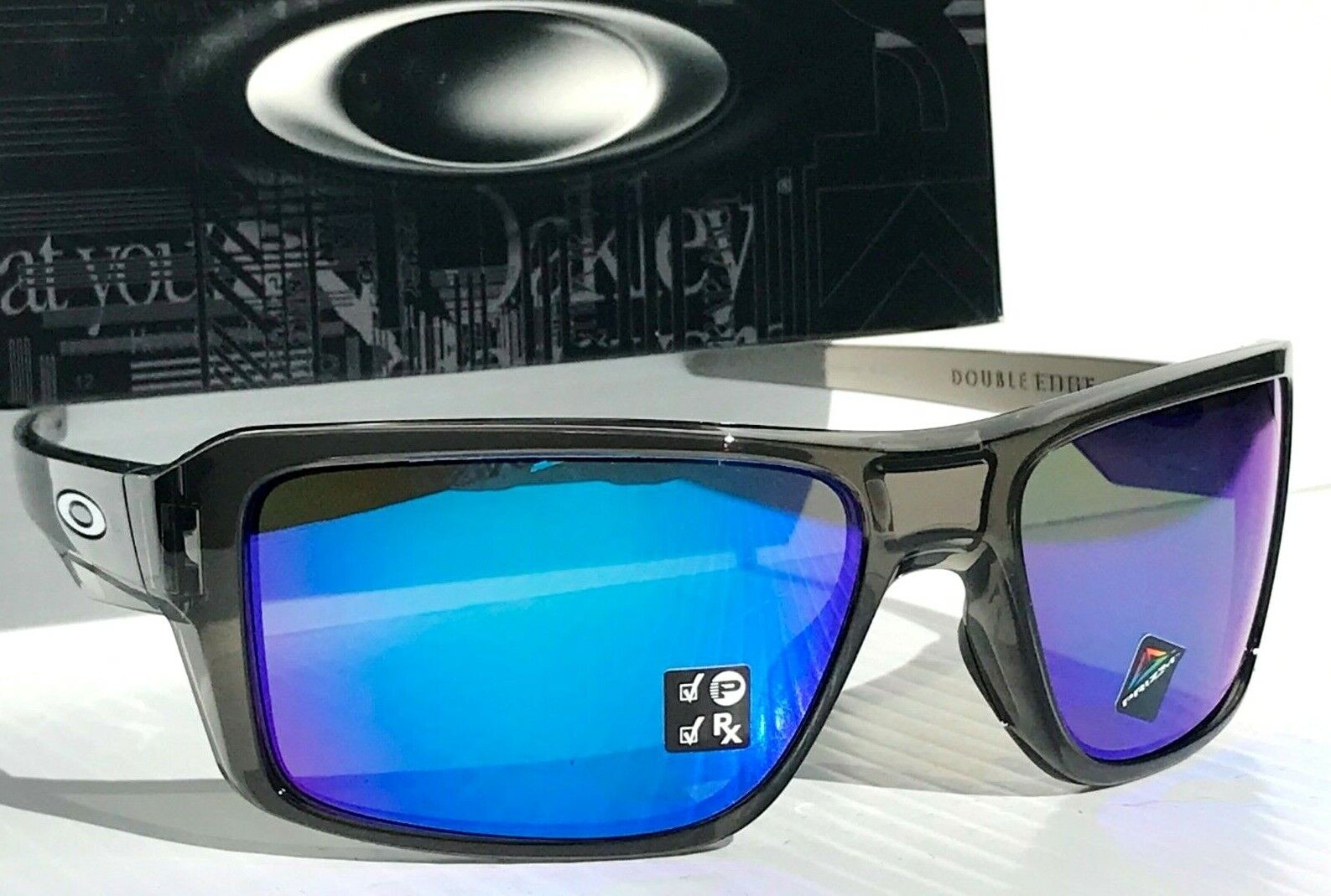 NEW Oakley DOUBLE EDGE Grey Smoke PRIZM POLARIZED Sapphire Lens Sunglass 9380-06