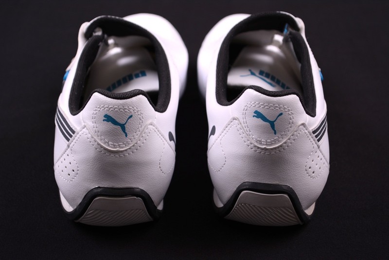 Puma White & Gray Leather No Lace Hook & Loop Perforated