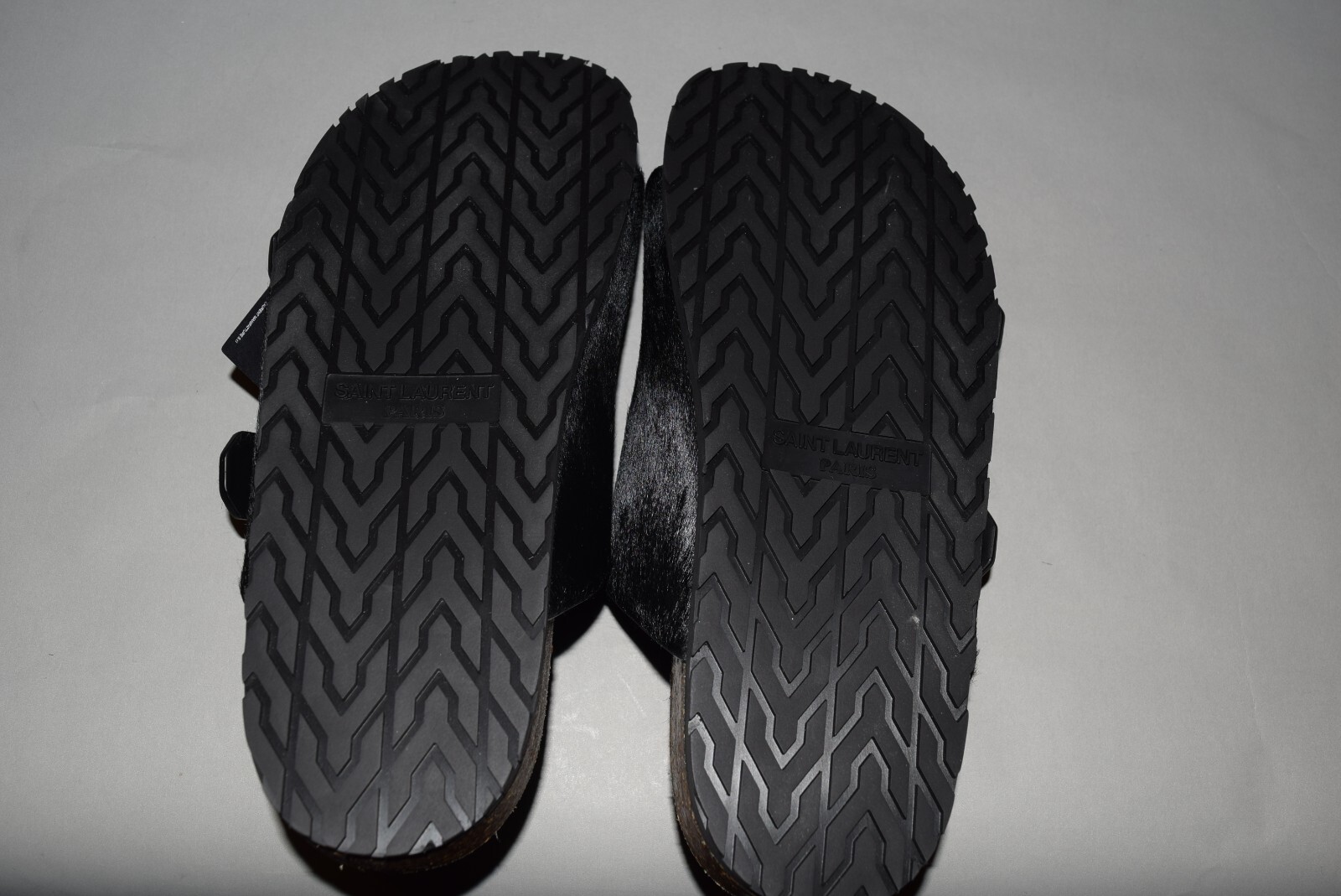 Pre-owned Saint Laurent $795 Ysl  Paris Pony Jimmy Flat Sandals 39/9 Black Birkenstock