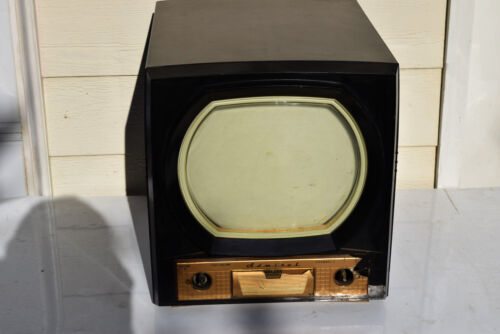 Original 1950 ANTIQUE Television Admiral Bakelite Black TV Cabinet Art Deco Prop