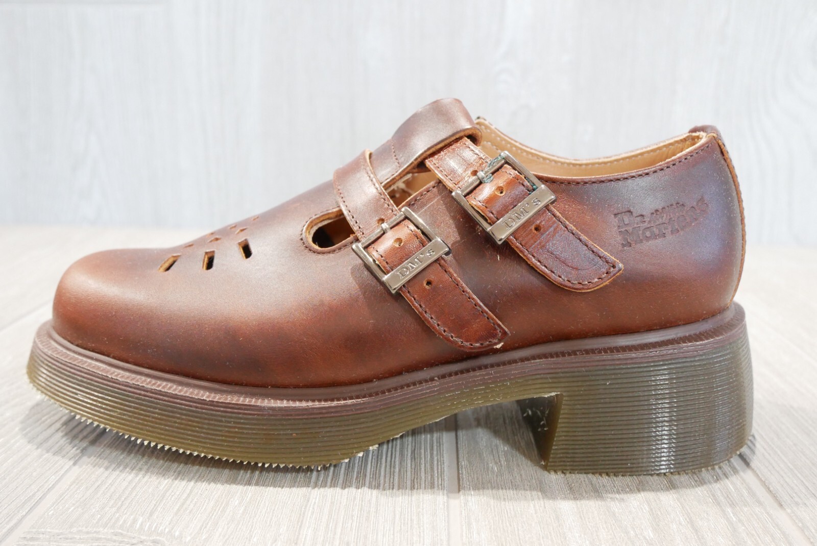 Pre-owned Dr. Martens Vintage Dr Martens Made In England Analine Twin Strap Sandals 90's Sz 7 Uk 5 Oss In Brown
