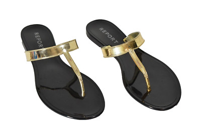 Women s Report Black & Gold Band Flip-Flops Sandals US 8 EU 39 NWOT