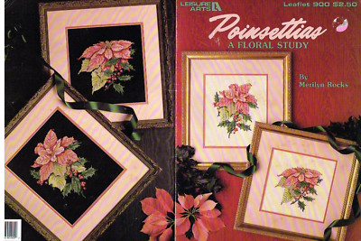 Christmas Cross Stitch Pattern Poinsettia Floral Study Booklet 1990 Vintage