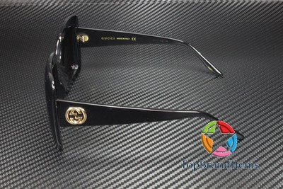 Pre-owned Gucci Gg0896s 001 Black Shiny Grey Rectangular Squared 52 Mm Women's Sunglasses In Gray