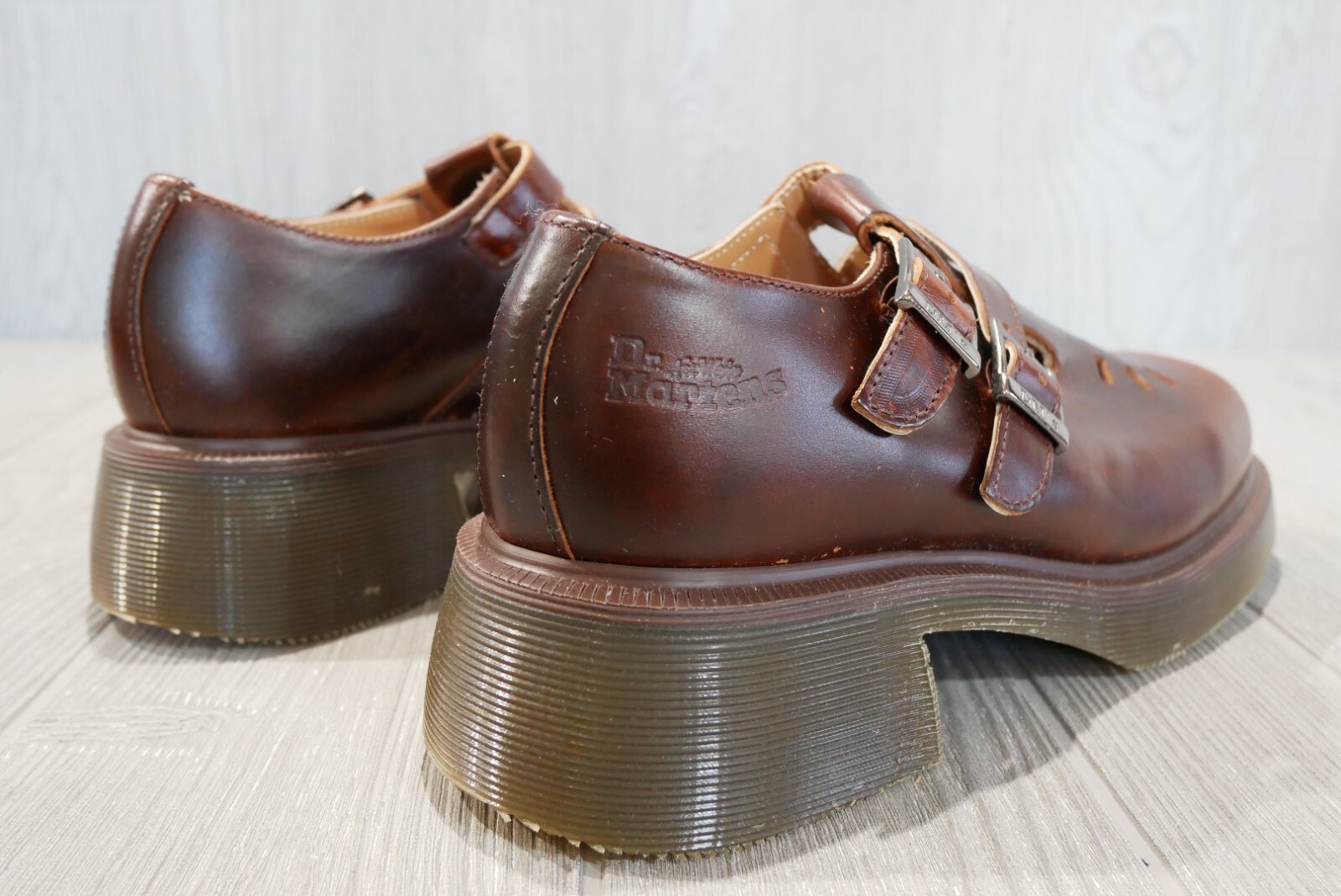 Pre-owned Dr. Martens Vintage Dr Martens Made In England Analine Twin Strap Sandals 90's Sz 7 Uk 5 Oss In Brown