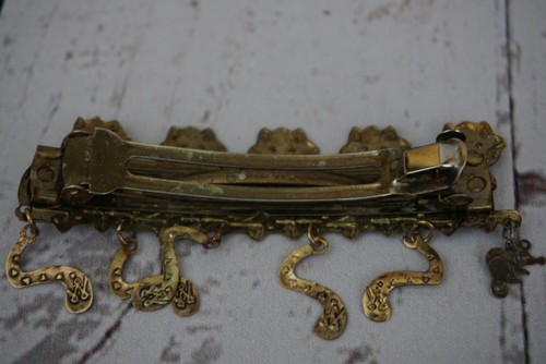GOLDTONE METAL HAIR BARRETTE KITTENS CATS WAGGING TAILS MOUSE VINTAGE
