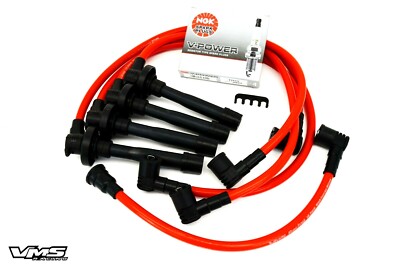 VMS 94-97 HONDA ACCORD DX LX F22B2 SPARK PLUG WIRES NGK V-POWER PLUGS SET RED