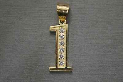 14k Yellow Gold Plated 1Ct Round Lab Created Diamond Number ''1'' Initial Pendent