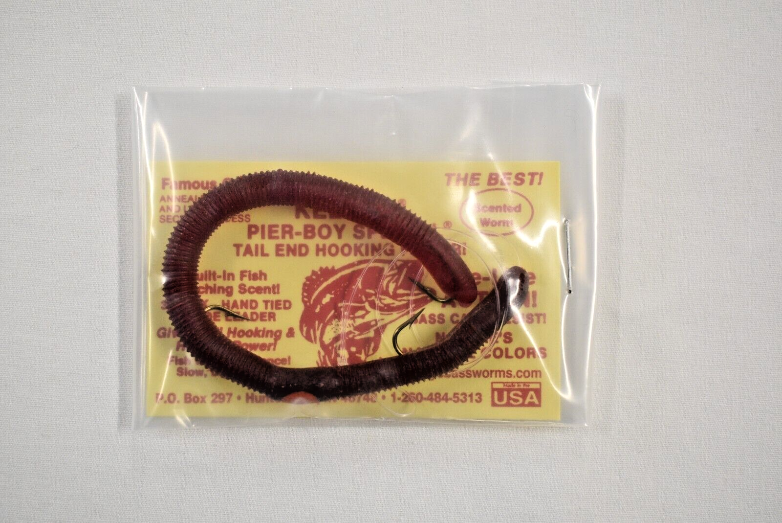 Kelly's® Bass Worms Pier Boy Special® Red Swamp Berry 12PK Bass Panfish USA