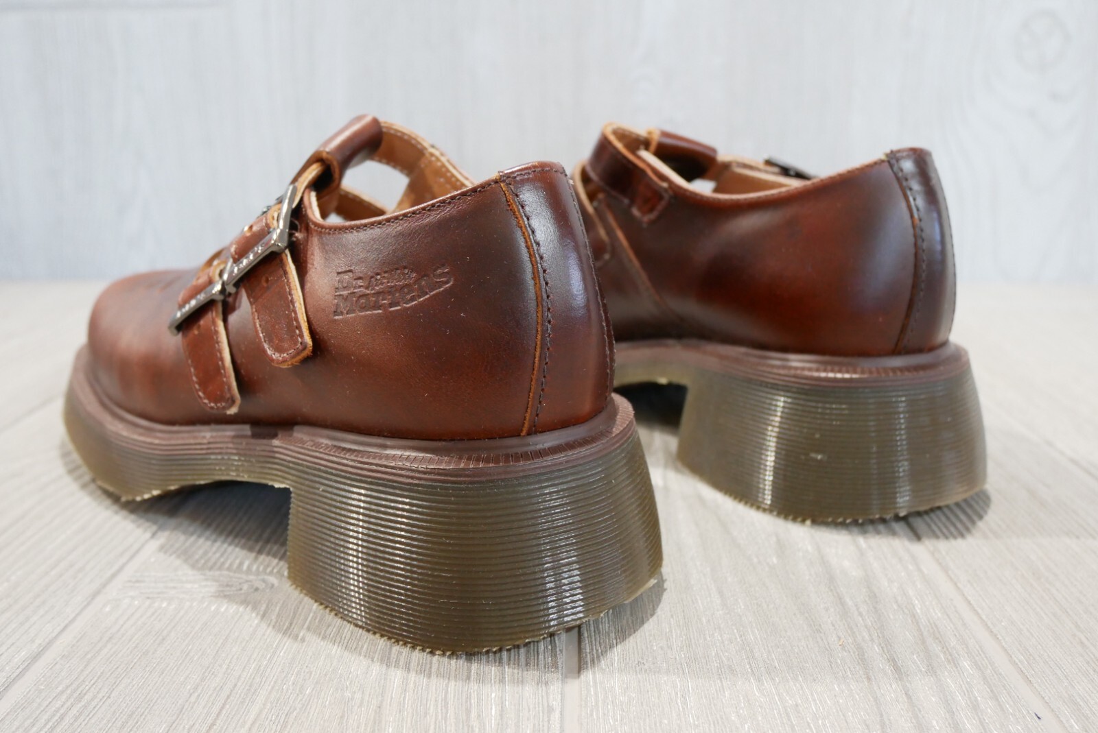 Pre-owned Dr. Martens' Vintage Dr Martens Made In England Analine Twin Strap Sandals 90's Sz 7 Uk 5 Oss In Brown