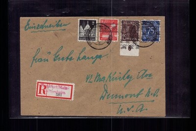 Alliierte Bes. Einschreiben Frankfurt Main n. Dumont NJ USA 1948