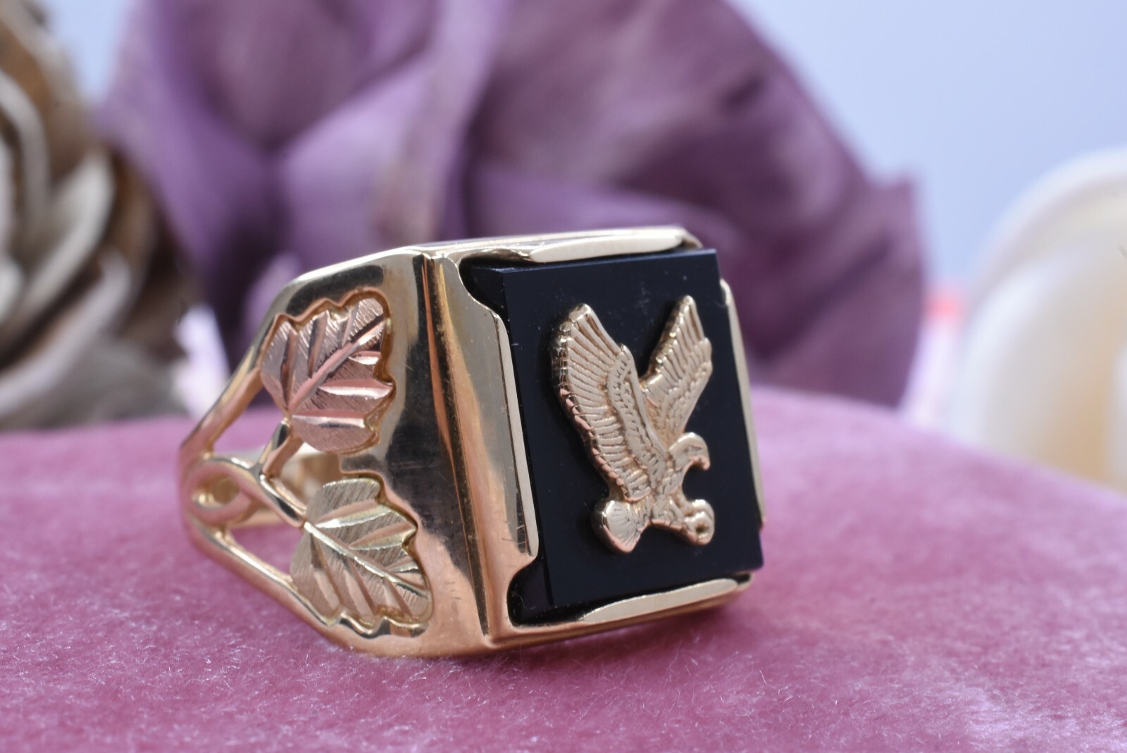 Black Onyx Eagle & Grape Leaf Accented 10k Black Hills Gold