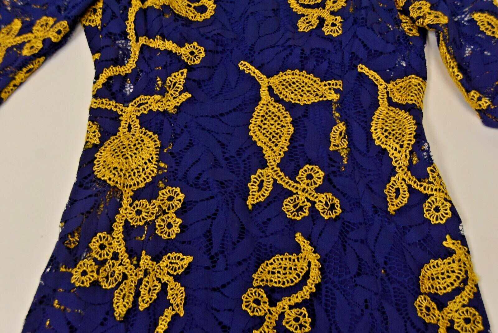 OSCAR DE LA RENTA $3990 OSCAR DE LA RENTA EMBROIDERED FERN LACE BLUE YELLOW DRESS COUNTESS WORE 12