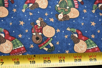 By 1/2 Yd, Angels Playing Instruments & Gold Stars on Blue Cotton, N4680