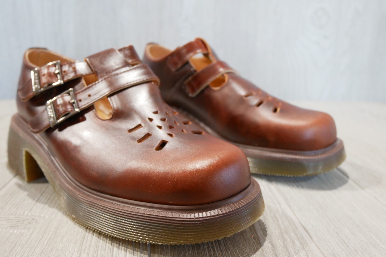 Pre-owned Dr. Martens Vintage Dr Martens Made In England Analine Twin Strap Sandals 90's Sz 7 Uk 5 Oss In Brown