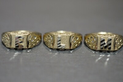 10K Solid Yellow Gold Diamond Cut Square Initial Men Women Children Ring. Size 6