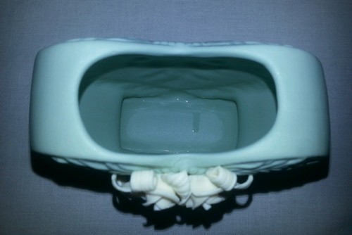 Green Jasperware Heart Vase & Trinket Box with Ivory Roses, Ribbon and Cameo