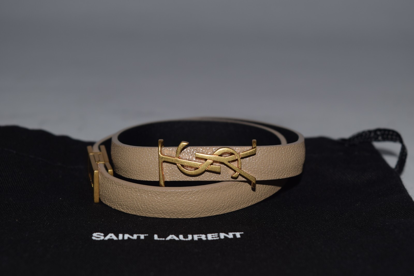 SAINT LAURENT サンローラン ダブルラップ ゴールド NEW! $425 YSL Saint Laurent Opyum Beige Gold Leather Double