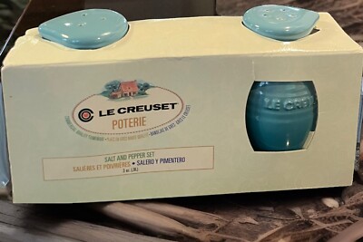 Le Creuset Caribbean BLUE Poterie Pitcher Salt Pepper Shaker Set, Retired NEW