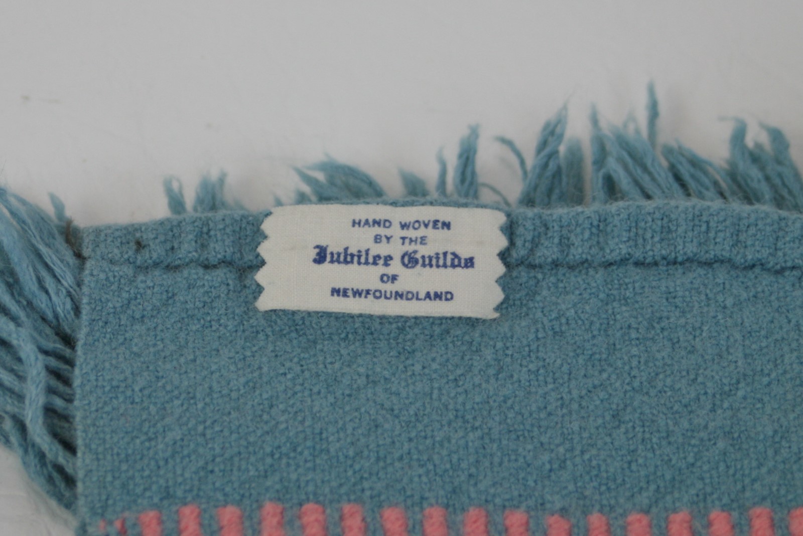 Handwoven Set of Two Wool Napkins by Jubilee Guilds of Newfoundland Blue Pink Br