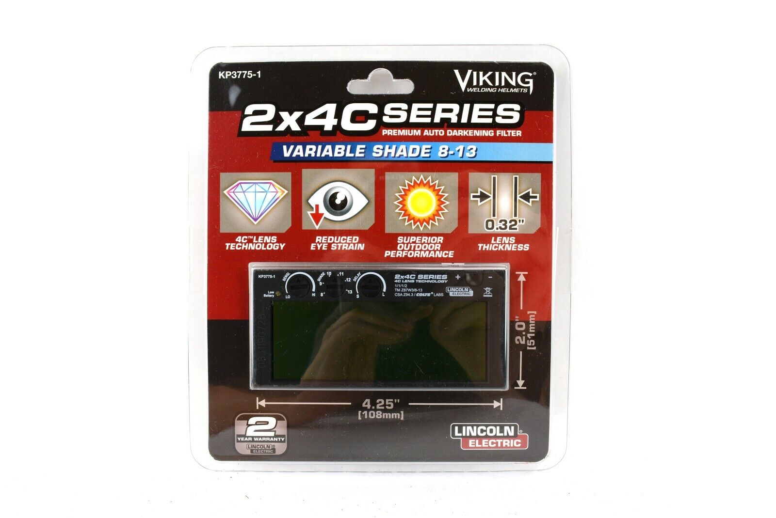 Lincoln OEM Viking 2x4C Series Auto Darkening Lens KP3775-1 Lincoln OEM Viking 2x4C Series Auto Darkening Lens KP3775-1