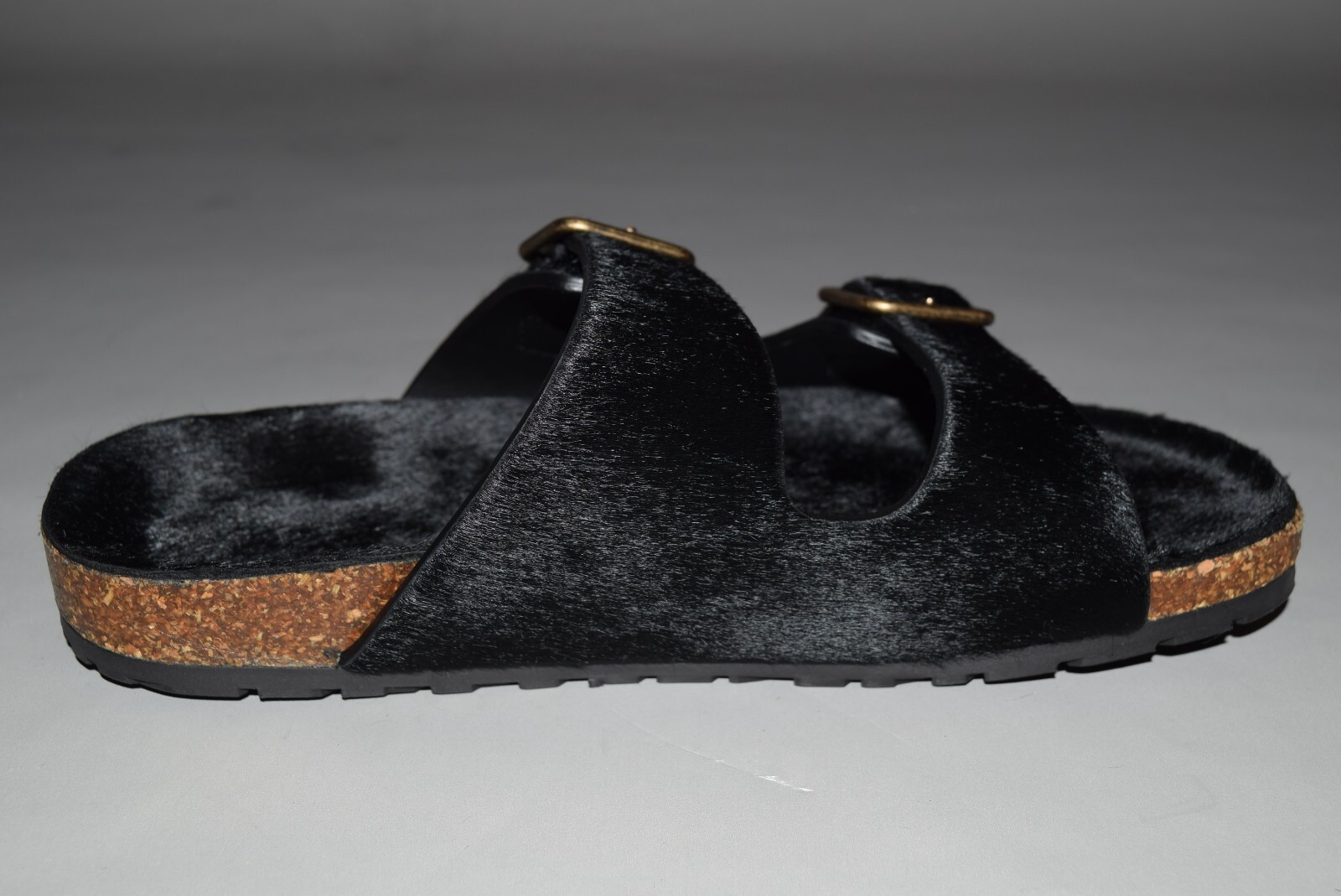 Pre-owned Saint Laurent $795 Ysl  Paris Pony Jimmy Flat Sandals 39/9 Black Birkenstock