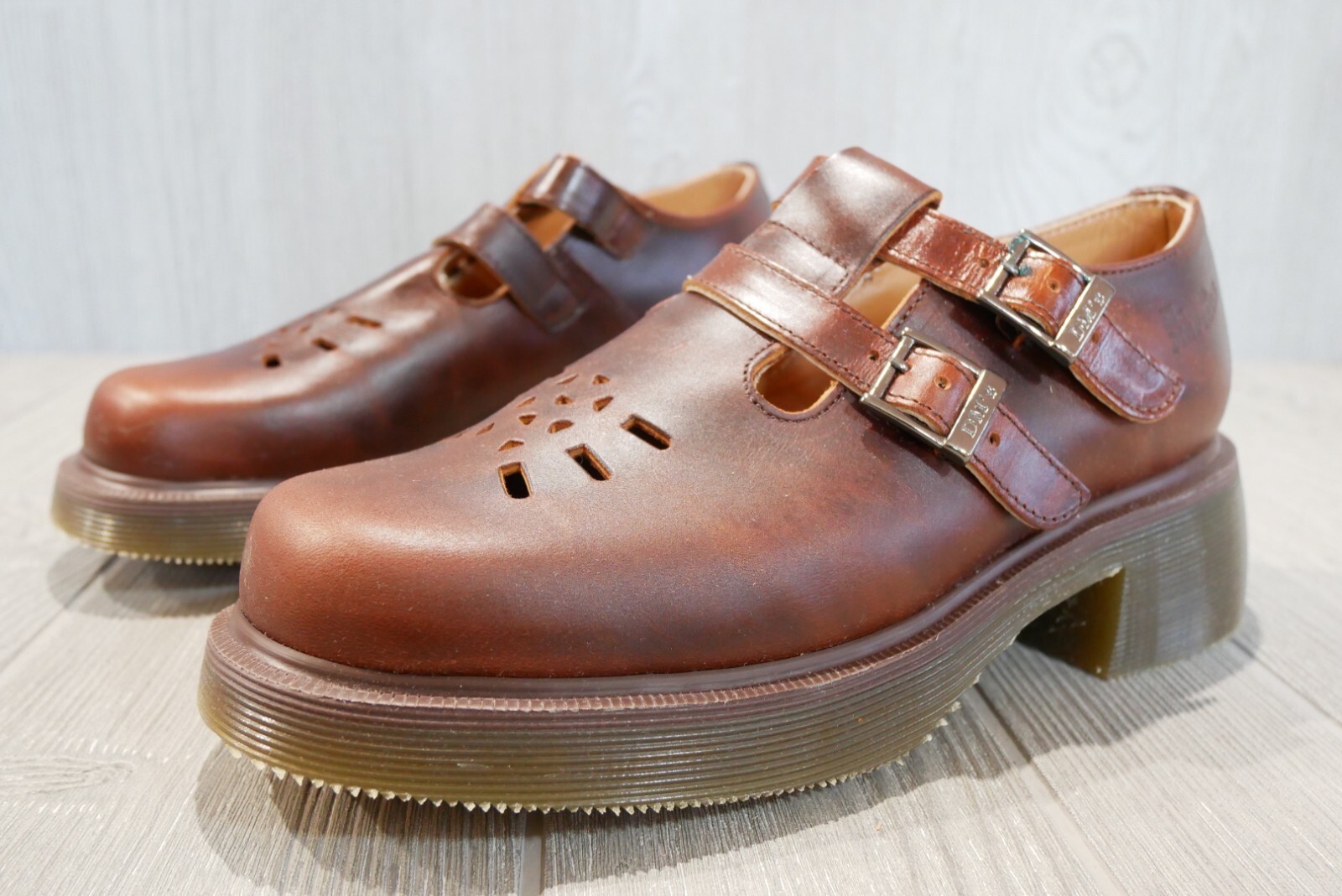 Pre-owned Dr. Martens Vintage Dr Martens Made In England Analine Twin Strap Sandals 90's Sz 7 Uk 5 Oss In Brown