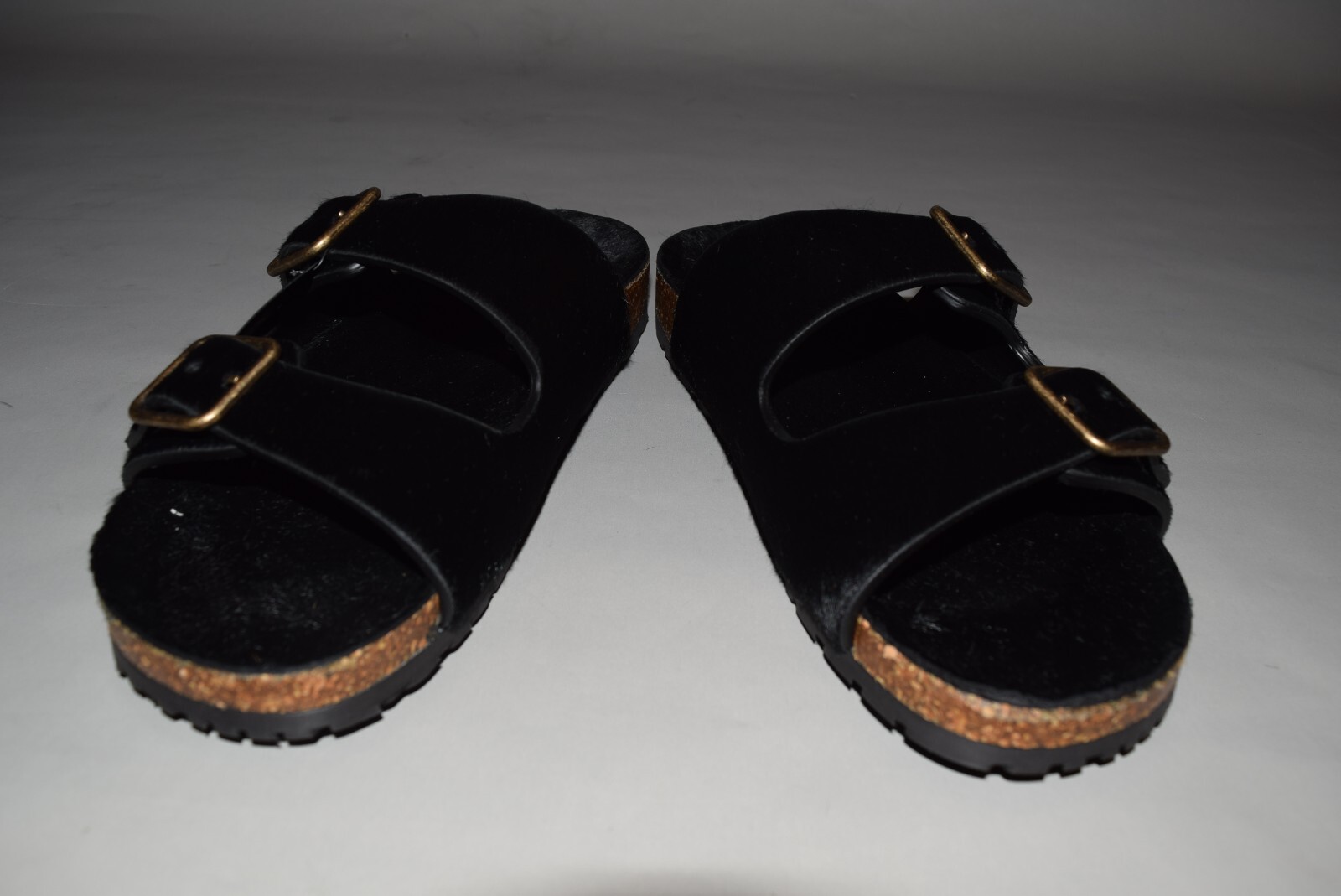 Pre-owned Saint Laurent $795 Ysl  Paris Pony Jimmy Flat Sandals 39/9 Black Birkenstock