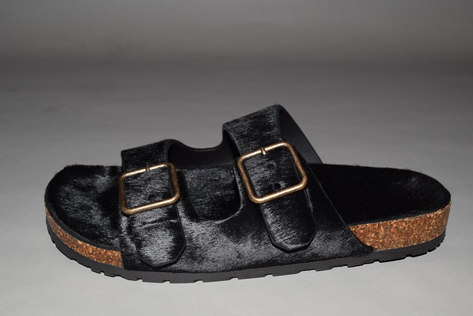 Pre-owned Saint Laurent $795 Ysl  Paris Pony Jimmy Flat Sandals 39/9 Black Birkenstock