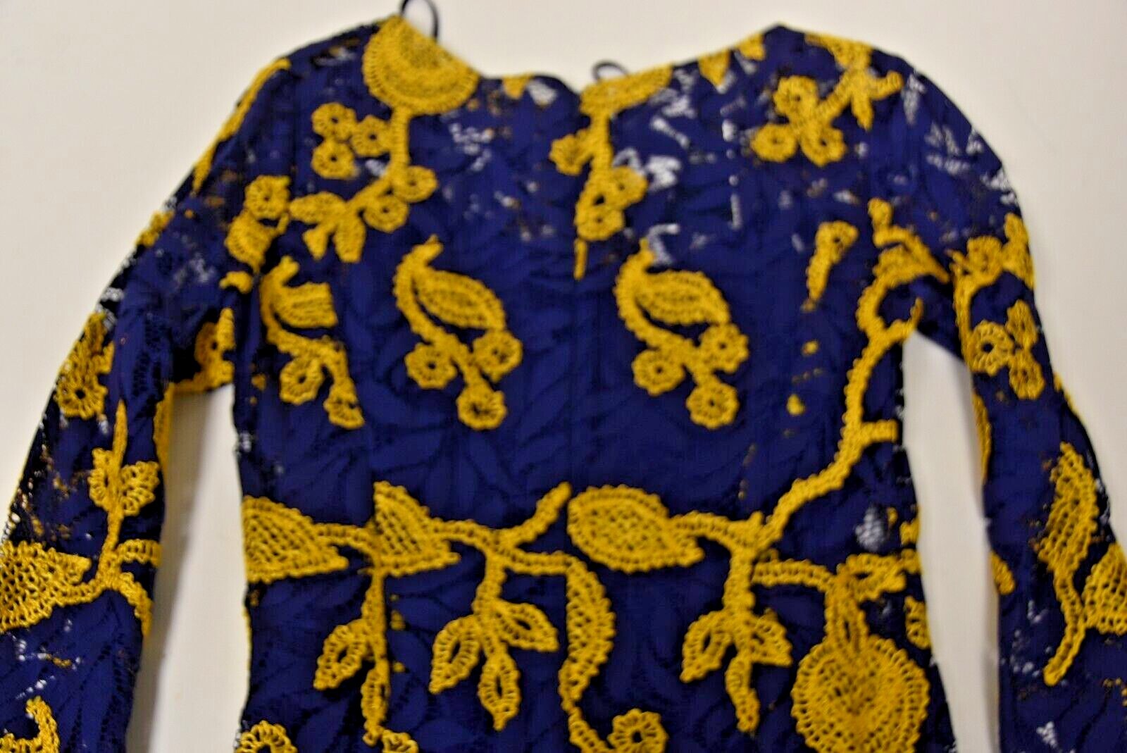 OSCAR DE LA RENTA $3990 OSCAR DE LA RENTA EMBROIDERED FERN LACE BLUE YELLOW DRESS COUNTESS WORE 12