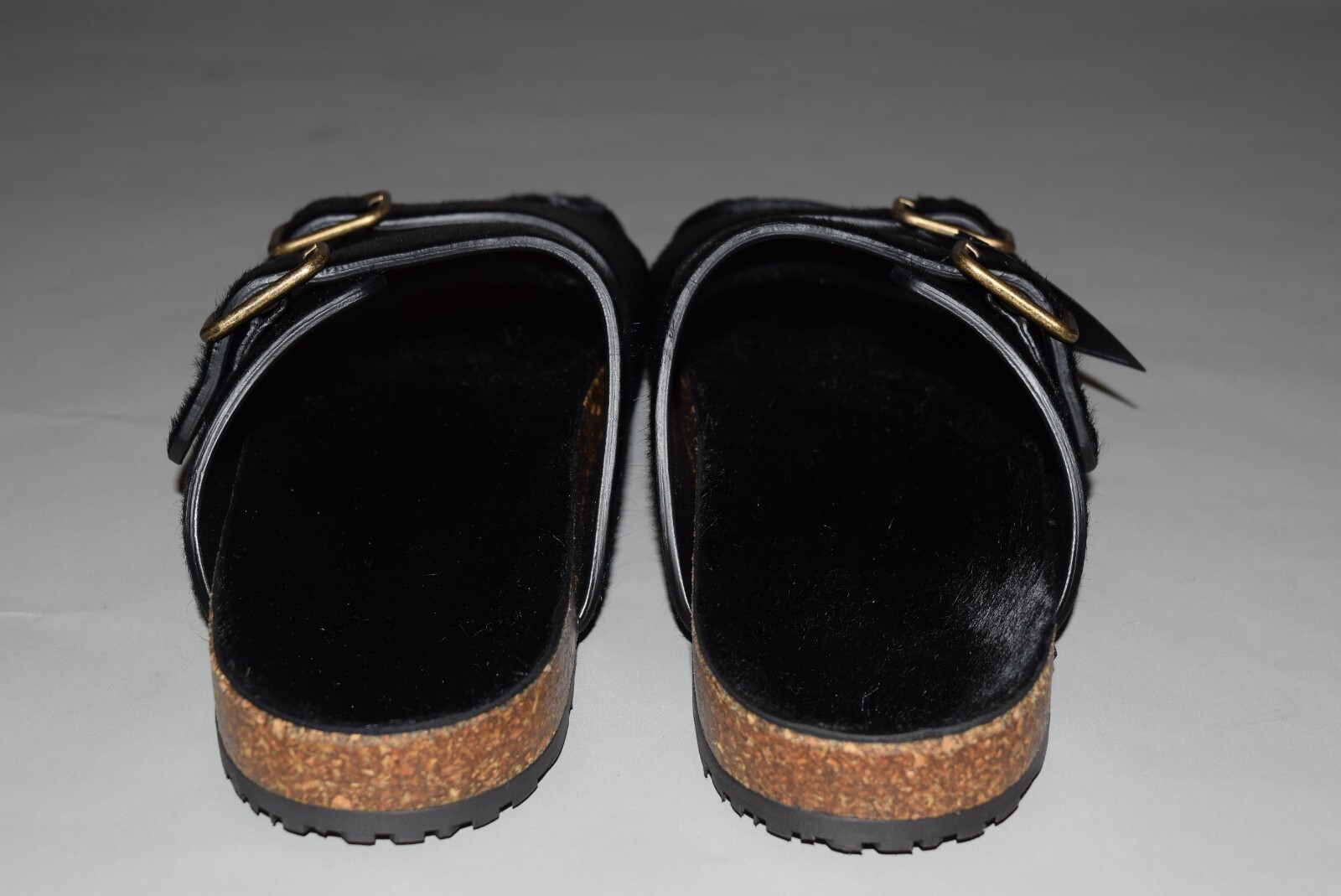 Pre-owned Saint Laurent $795 Ysl  Paris Pony Jimmy Flat Sandals 39/9 Black Birkenstock