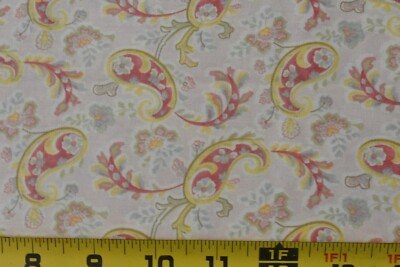 By 1/2 Yd, Pink & Yellow Floral Paisley on Light-Pink Cotton/Moda/3 Sisters,V370