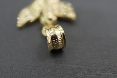 Real 10K Solid Yellow Gold Diamond Cut 1" Praying Angel Charm Pendant.