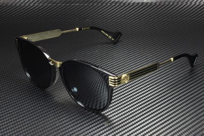 Pre-owned Gucci Gg0586sa 001 Panthos Black Shiny Gold Grey 55 Mm Unisex Sunglasses In Solid Grey