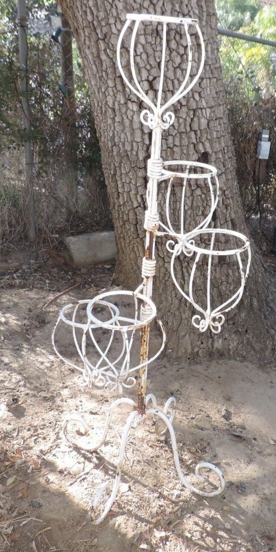 VINTAGE WROUGHT IRON 5 TIERED PLANT STAND