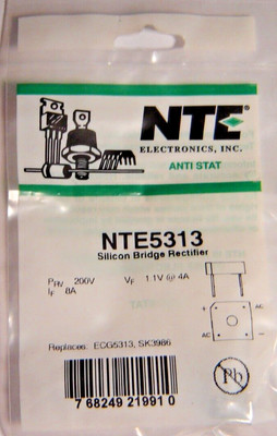 NTE5313 Silicon Bridge Rectifier, 200V 8A Single Phase Full Wave