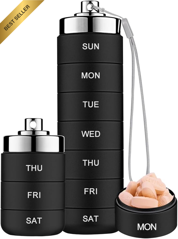 Metal Pill Organizer, Stackable Waterproof Weekly Travel Pill Box | Metal Pill C